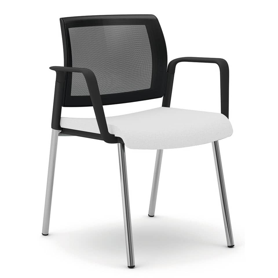 Sedia visitatore 4 gambe Unisit Kind KI4GTBR schienale in rete - rivestimento pelle bianco - con braccioli KI4GTBR/PQ