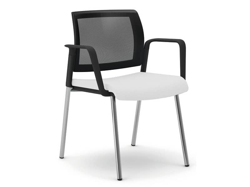 Sedia visitatore 4 gambe Unisit Kind KI4GTBR schienale in rete - rivestimento pelle bianco - con braccioli KI4GTBR/PQ