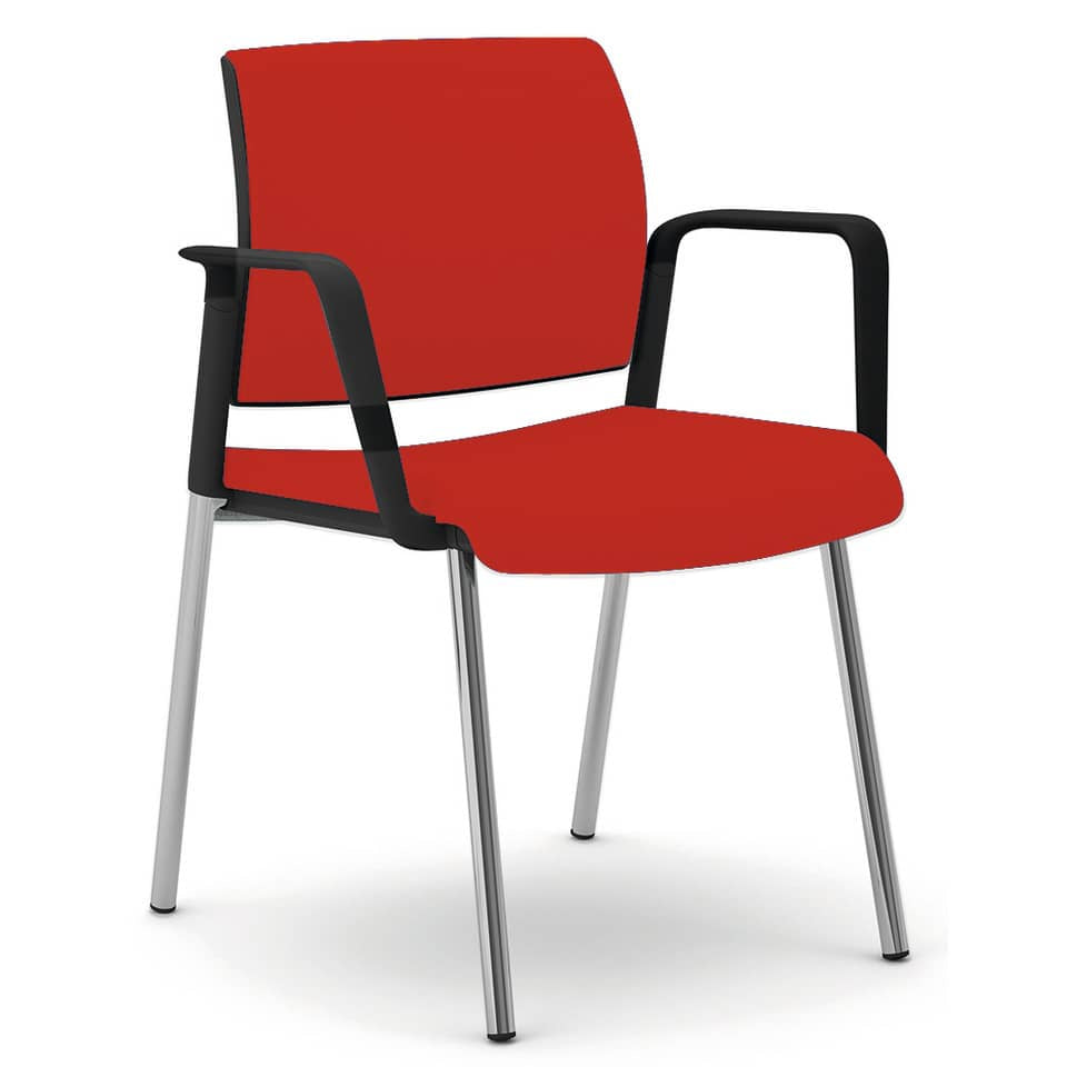 Sedia visitatore 4 gambe Unisit Kind KI4GNBR rivestimento  ignifugo rosso - con braccioli - KI4GNBR/IR