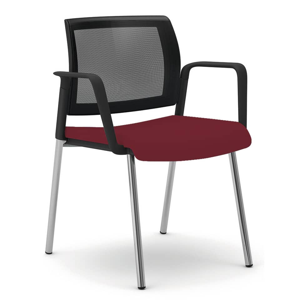 Sedia visitatore 4 gambe Unisit Kind KI4GTBR schienale in rete - rivestimento ignifugo bordeaux + braccioli KI4GTBR/ID