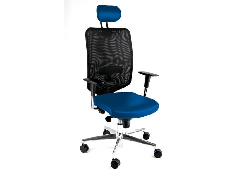Sedia semidirezionale girevole Unisit Newair NWNAP con poggiatesta schienale alto nero - riv. ignifugo blu - NWNAP/IB