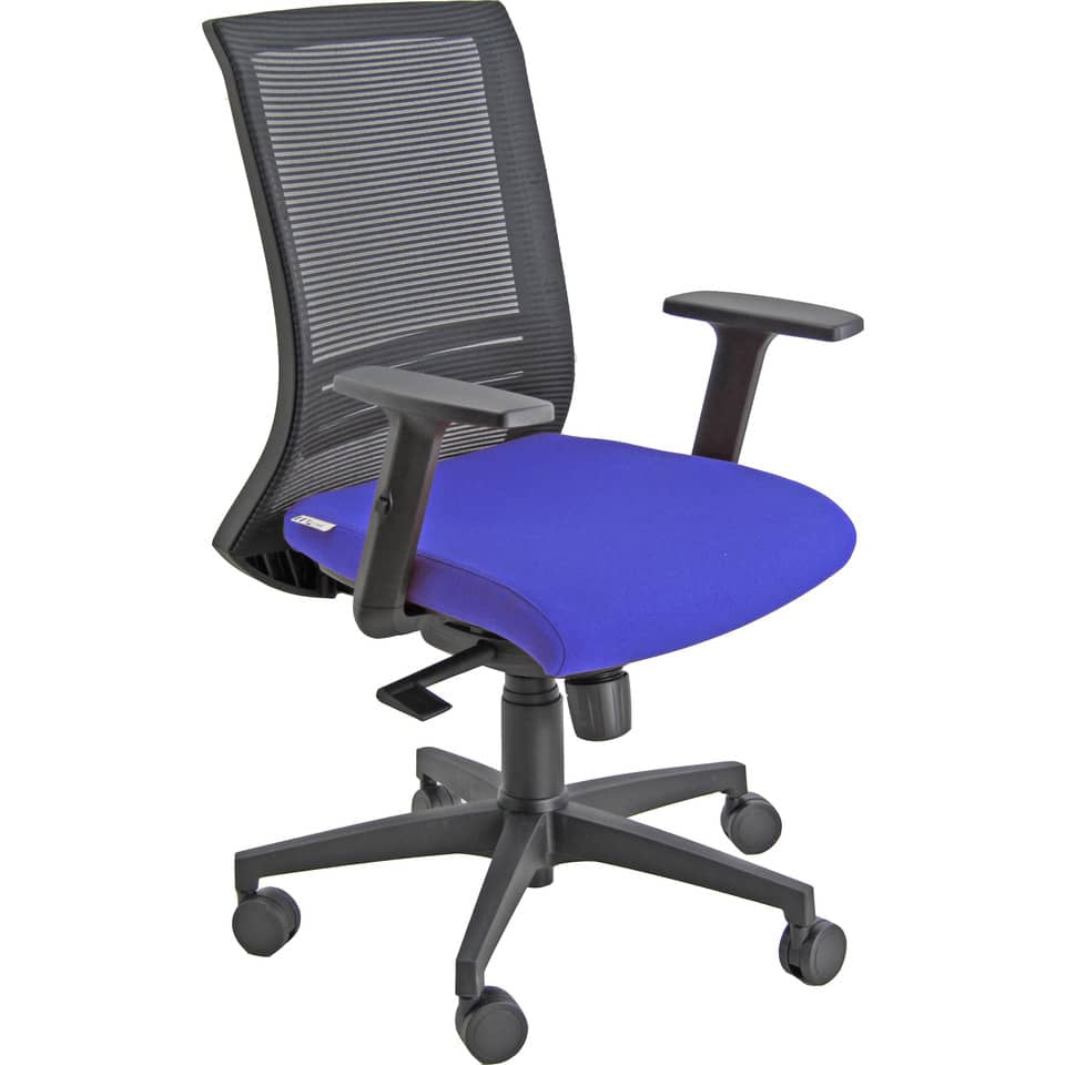 Sedia operativa girevole Unisit Gotha GHN schienale in rete nero rivestimento Eco blu - con braccioli - GHN/BR2D/EB