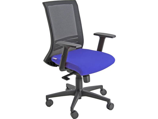 Sedia operativa girevole Unisit Gotha GHN schienale in rete nero rivestimento Eco blu - con braccioli - GHN/BR2D/EB