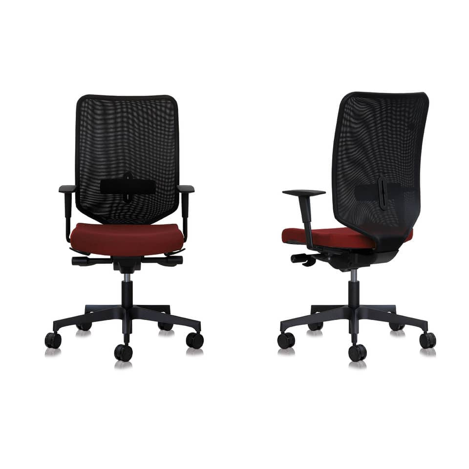 Sedia semidirezionale girevole Unisit Newair NWN - schienale rete nero - rivestimento ignifugo bordeaux - NWN/ID