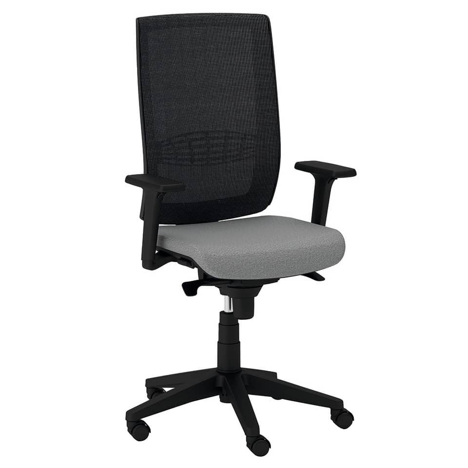 Sedia semidirezionale girevole Unisit Kind KIAN schienale in rete nero - rivestimento similpelle grigio - KIAN/KG