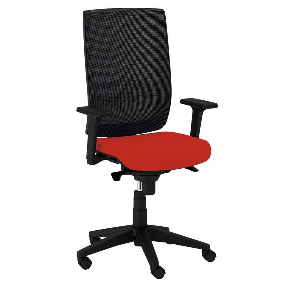Sedia semidirezionale girevole Unisit Kind KIAN schienale in rete nero - rivestimento ignifugo rosso - KIAN/IR