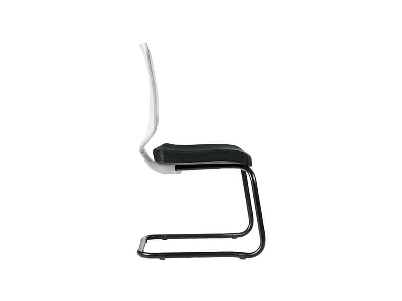 Sedia visitatore semidirezionale Unisit Newair NWBS su slitta - schienale rete bianco - rivest. pelle nero - NWBS/PN