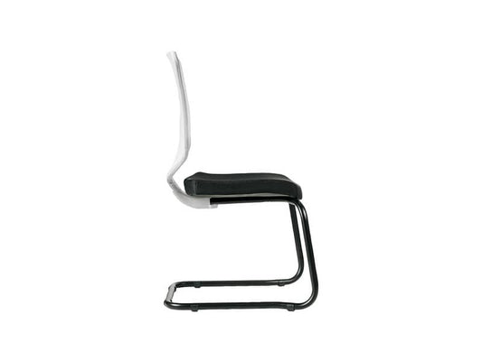 Sedia visitatore semidirezionale Unisit Newair NWBS su slitta - schienale rete bianco - rivest. pelle nero - NWBS/PN