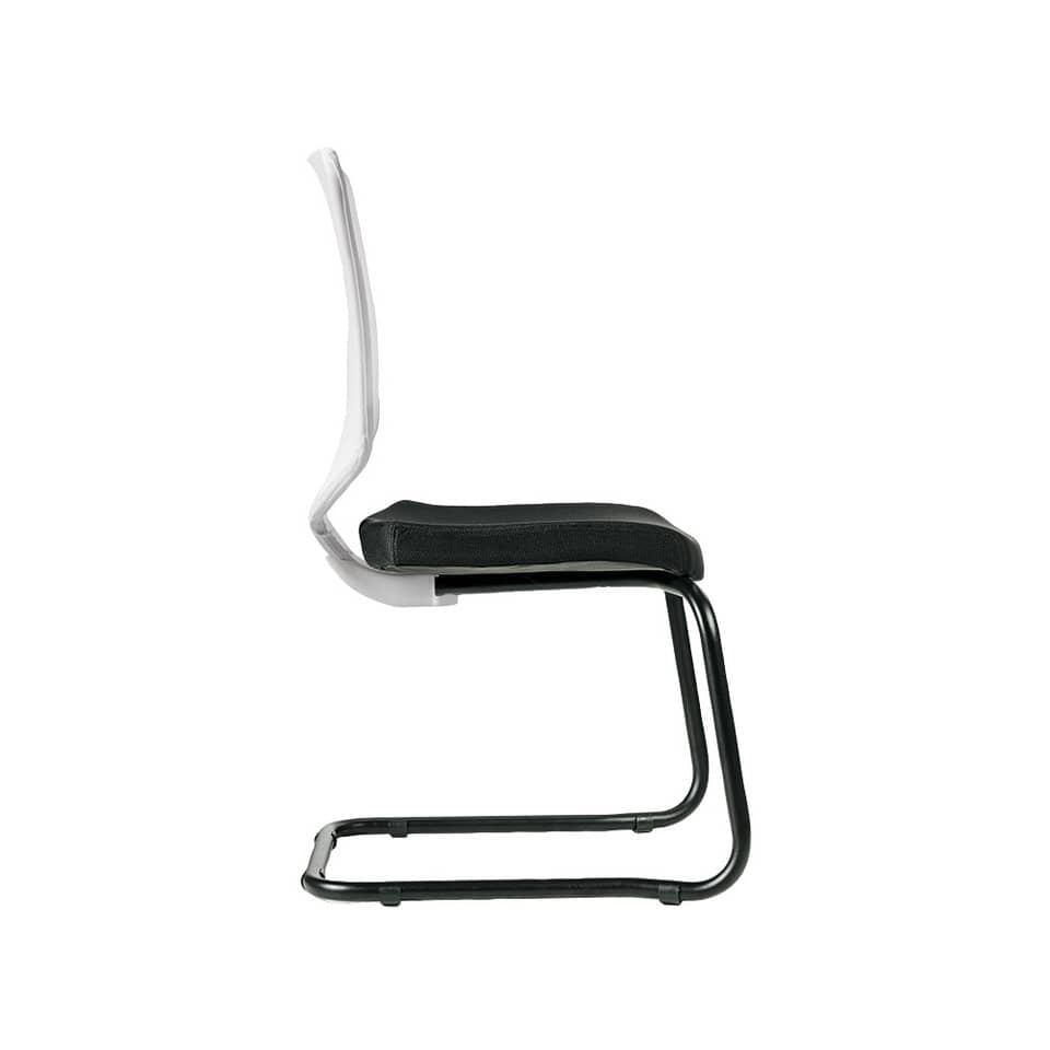 Sedia visitatore semidirezionale Unisit Newair NWBS su slitta - schienale rete bianco - rivest. pelle nero - NWBS/PN