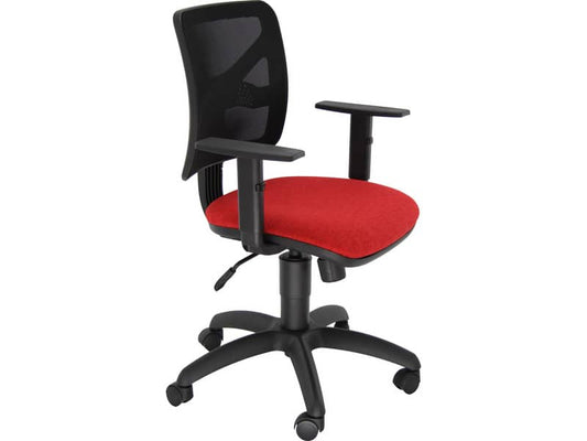 Sedia operativa girevole Unisit Pentagon Y10 PNBE schienale in rete nero rivest. Eco rosso - con braccioli - PNBE/BR/ER