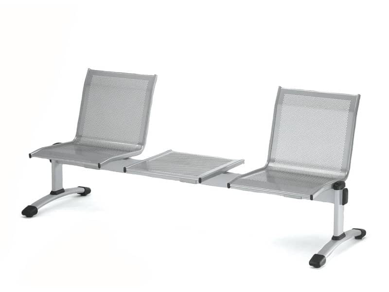 Panca 2 posti attesa Unisit Plexus PS2PT con tavolino in acciaio grigio schienale e seduta forati traspiranti - PS2PT