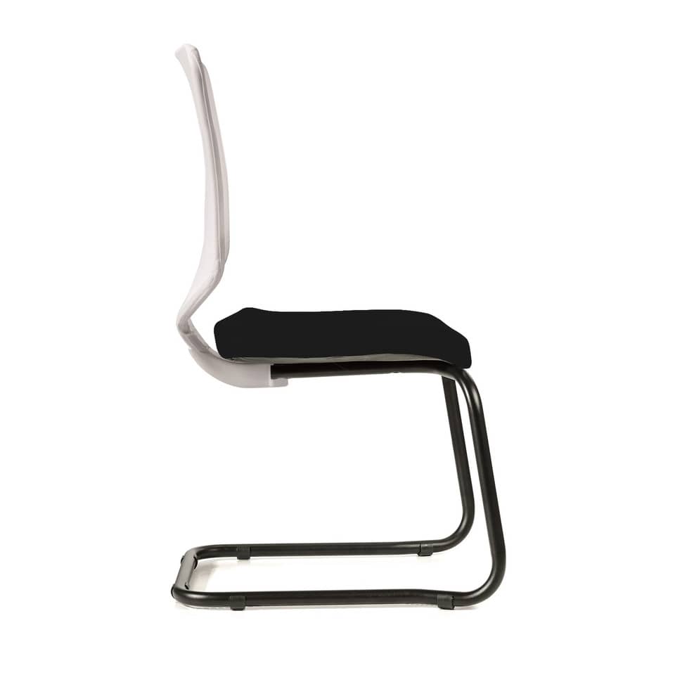Sedia visitatore semidirezionale Unisit Newair NWBS su slitta - schienale rete bianco - rivest. similpelle nero NWBS/KN