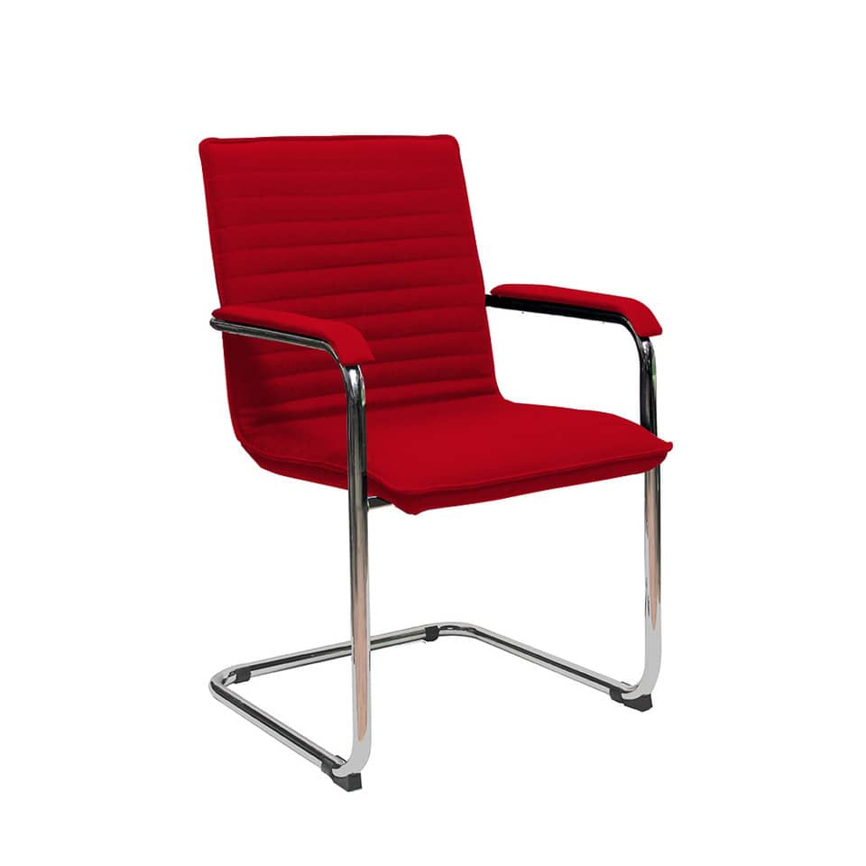Sedia visitatore su slitta Unisit Cyndy CNS - rivestimento ignifugo rosso - con braccioli - CNS/IR