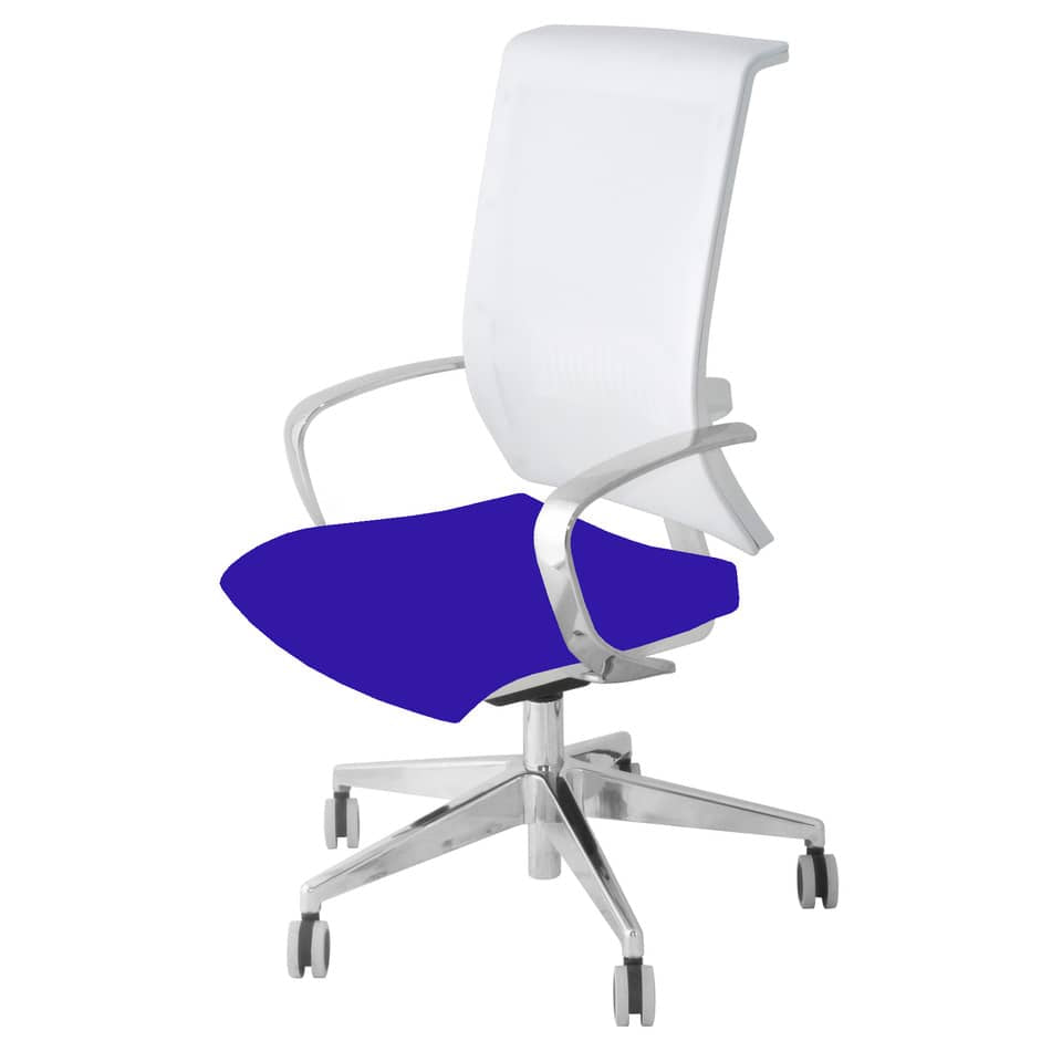 Sedia semidirezionale girevole Unisit Galatea GTJB schienale in rete bianco - rivest. ignifugo blu - GTJB/IB