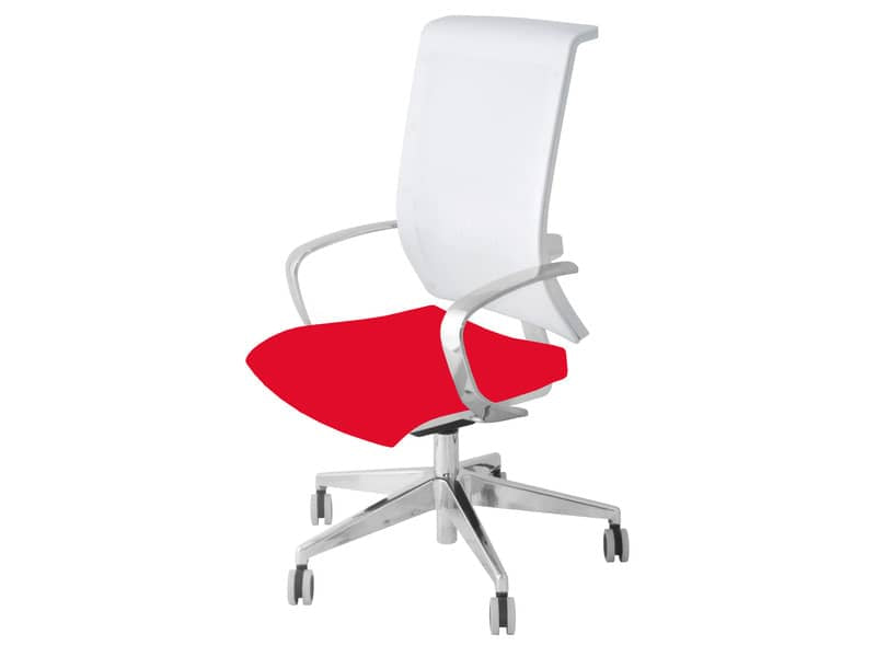 Sedia semidirezionale girevole Unisit Galatea GTJB schienale in rete bianco - rivest. ignifugo rosso - GTJB/IR
