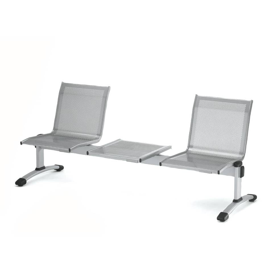 Panca 1 posto attesa Unisit Plexus PS1PT con tavolino in acciaio grigio schienale e seduta forati traspiranti - PS1PT