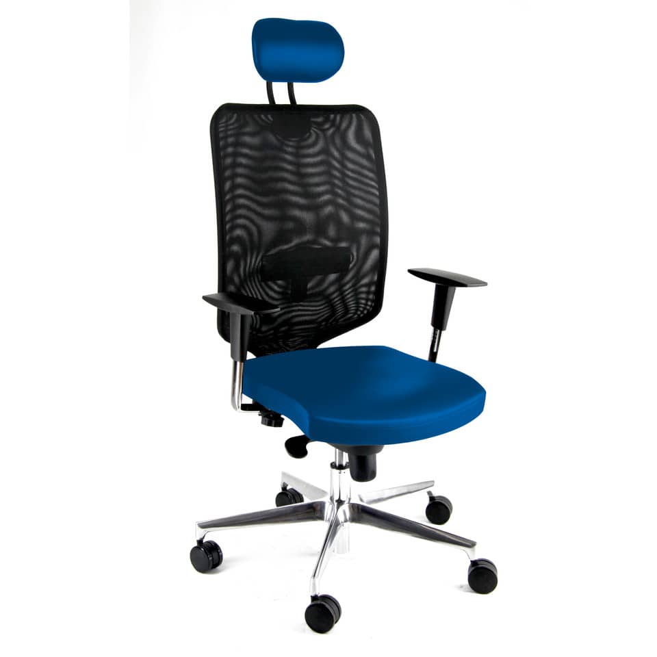 Sedia semidirezionale girevole Unisit Newair NWNAP con poggiatesta schienale alto nero - riv. fili luce blu NWNAP/F11