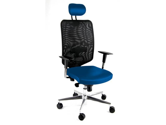Sedia semidirezionale girevole Unisit Newair NWNAP con poggiatesta schienale alto nero - riv. fili luce blu NWNAP/F11