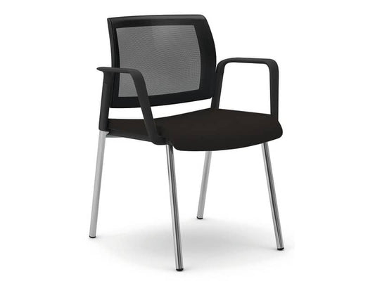 Sedia visitatore 4 gambe Unisit Kind KI4GTBR schienale in rete - rivestimento pelle nero - con braccioli KI4GTBR/PN