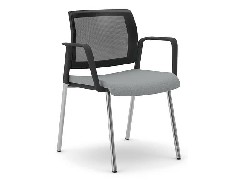 Sedia visitatore 4 gambe Unisit Kind KI4GTBR schienale in rete - rivestimento similpelle grigio + braccioli KI4GTBR/KG