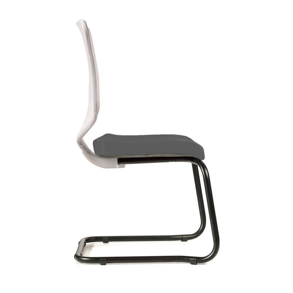 Sedia visitatore semidirezionale Unisit Newair NWBS su slitta - schienale rete bianco - riv. similpelle grigio NWBS/KG