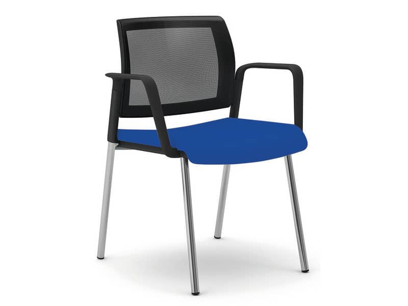 Sedia visitatore 4 gambe Unisit Kind KI4GTBR schienale in rete - rivestimento fili luce blu con braccioli KI4GTBR/F11