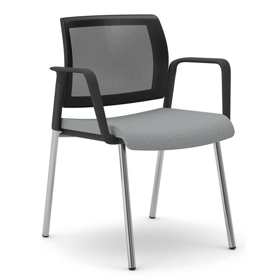 Sedia visitatore 4 gambe Unisit Kind KI4GTBR schienale in rete - rivestimento fili luce grigio + braccioli KI4GTBR/F14