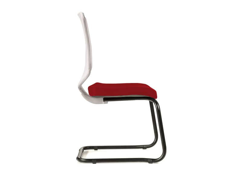 Sedia visitatore semidirezionale Unisit Newair NWBS su slitta - schienale rete bianco - rivest. ignifugo rosso NWBS/IR