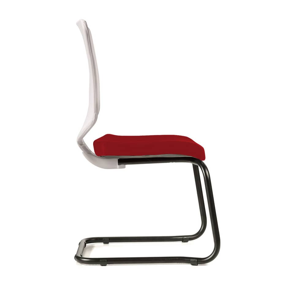 Sedia visitatore semidirezionale Unisit Newair NWBS su slitta - schienale rete bianco - rivest. ignifugo rosso NWBS/IR