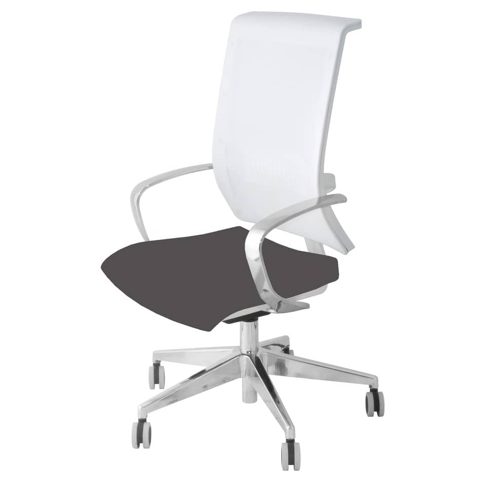 Sedia semidirezionale girevole Unisit Galatea GTJB schienale in rete bianco- rivest. pelle grigio - GTJB/PT