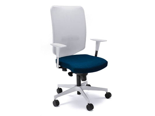 Sedia semidirezionale girevole Unisit Newair NWB - schienale rete bianco - rivestimento ignifugo blu - NWB/IB