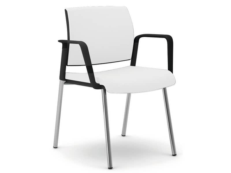 Sedia visitatore 4 gambe Unisit Kind KI4GNBR rivestimento similpelle bianco - con braccioli - KI4GNBR/KQ