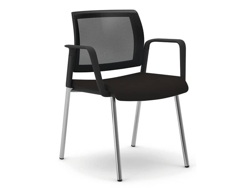 Sedia visitatore 4 gambe Unisit Kind KI4GTBR schienale in rete - rivestimento ignifugo nero - con braccioli KI4GTBR/IN