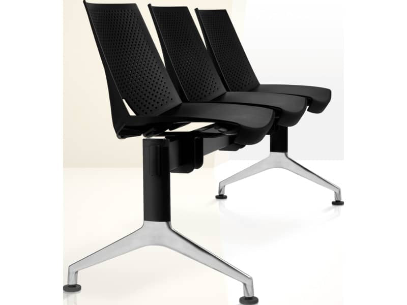 Panca 3 posti attesa Unisit Strike SK3PT con tavolino - schienale fisso - PPL nero - SK3PT/NE