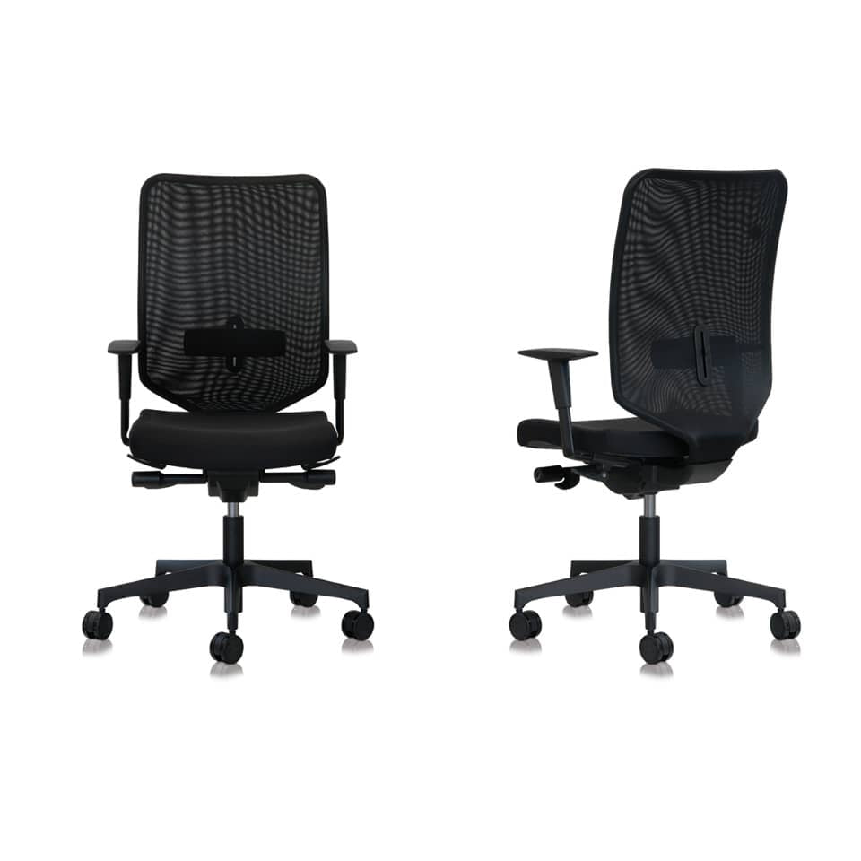 Sedia semidirezionale girevole Unisit Newair NWN - schienale rete nero - rivestimento pelle nero - NWN/PN