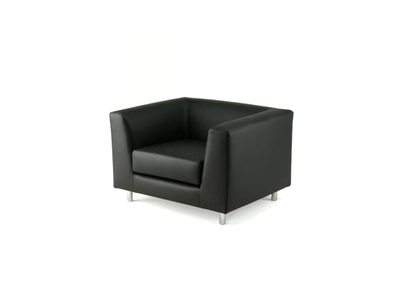 Divano attesa a 1 posto Unisit Quad QD1 schienale fisso - rivestimento in vera pelle nero - QD1/PN