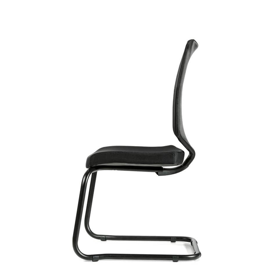 Sedia visitatore semidirezionale Unisit Newair NWNS su slitta - schienale rete nero - rivest. ignifugo nero - NWNS/IN