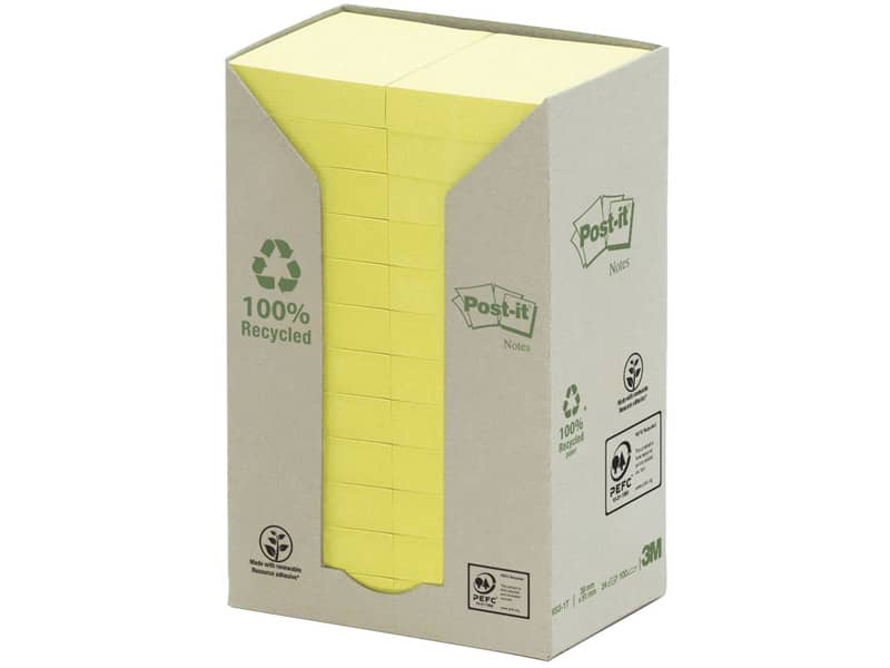 Foglietti Post-it® Notes Giallo in carta riciclata conf. torre da 24 blocchetti da 100 ff - 653-1T