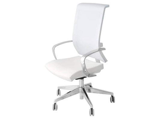 Sedia semidirezionale girevole Unisit Galatea GTJB schienale in rete - rivest. similpelle bianco +braccioli GTJB/BRA/KQ
