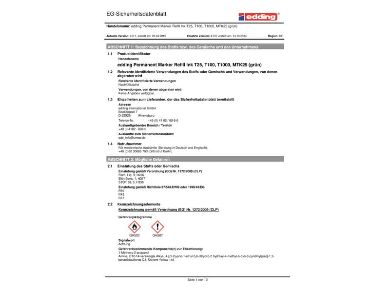 Inchiostro permanente per ricarica edding T 25 verde - 30 ml 4-T25004
