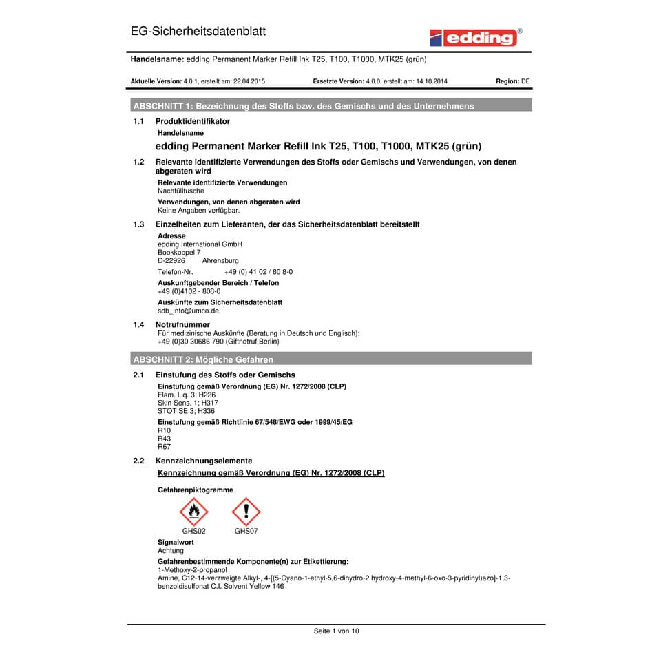 Inchiostro permanente per ricarica edding T 25 verde - 30 ml 4-T25004