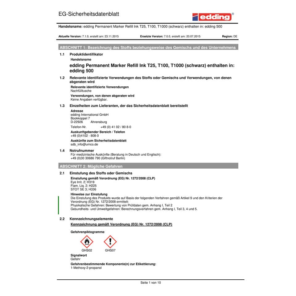 Inchiostro permanente per ricarica edding T 25 nero - 30 ml 4-T25001