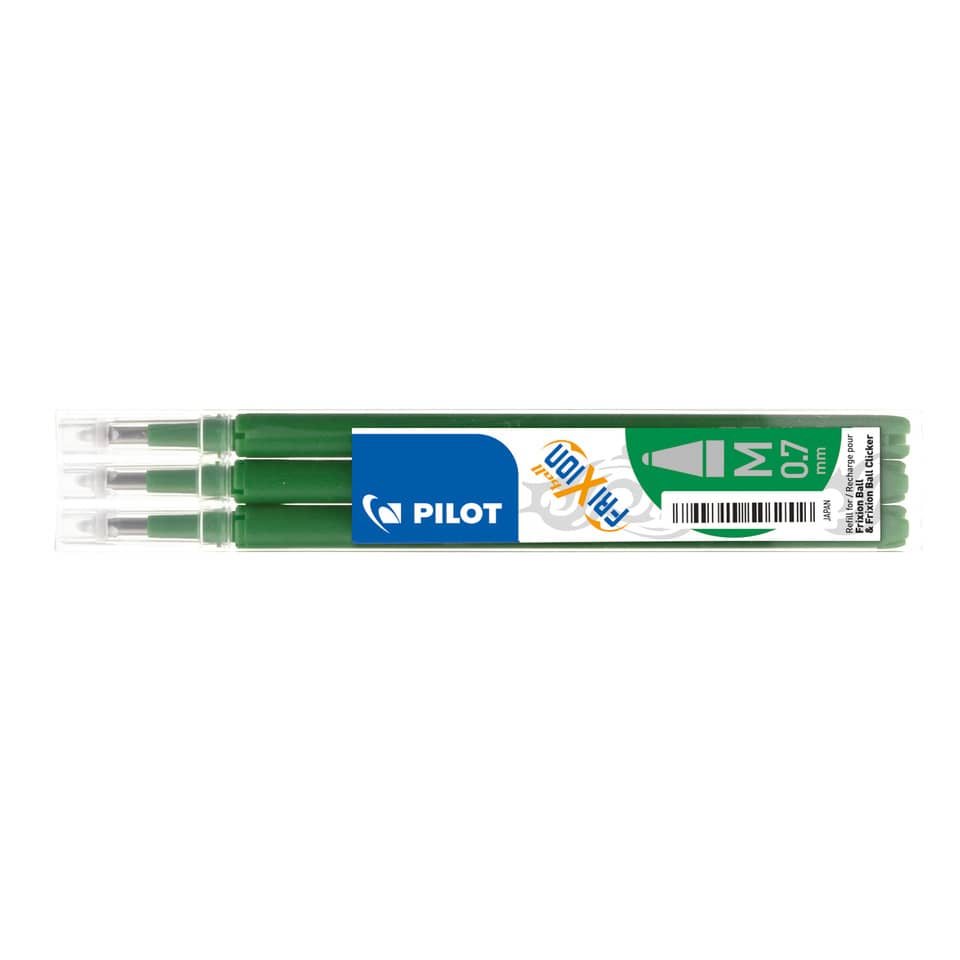 Refill penne a sfera Pilot Frixion Ball e Clicker 0,7 mm verde Set 3 pezzi - 006659