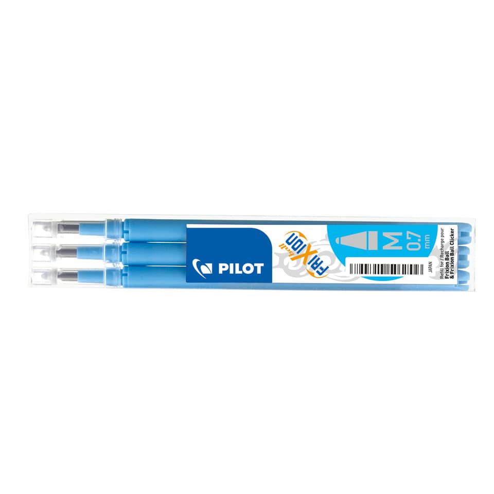 Refill penne a sfera Pilot Frixion Ball e Clicker 0,7 mm azzurro Set 3 pezzi - 006645