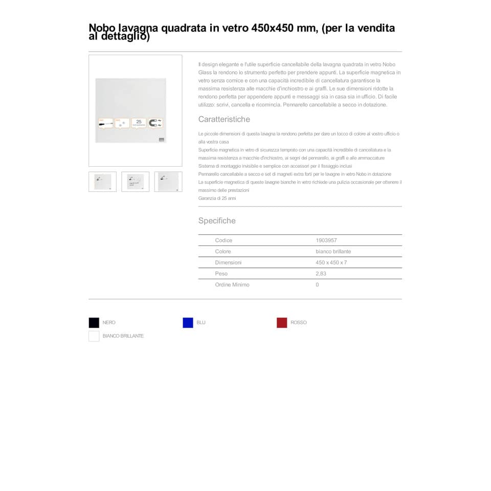 Lavagna bianca magnetica in vetro Nobo Diamond cancellabile 45x45 cm 1903957