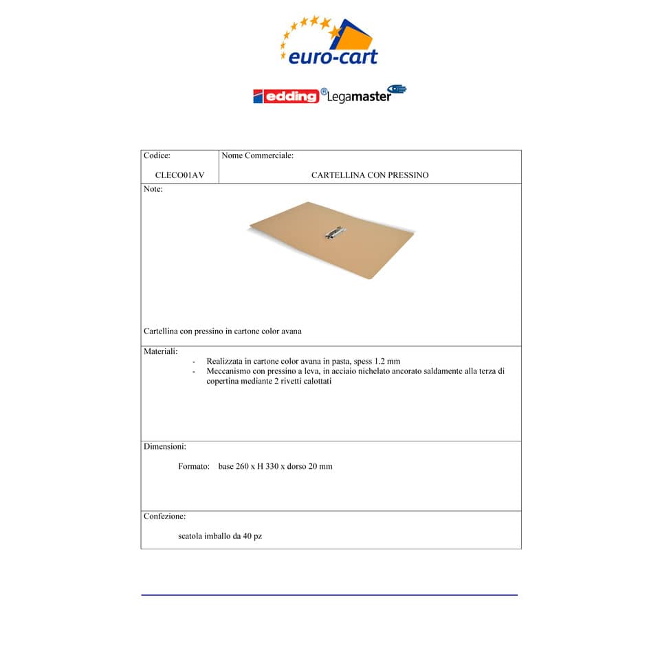 Cartellina con pressino EURO-CART Lilliput 33x26 cm avana CLECO01AV