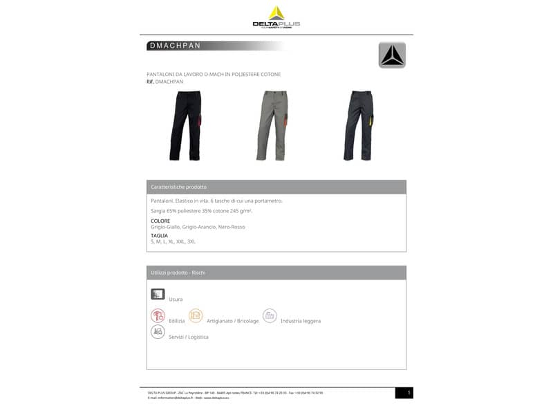 Pantaloni da lavoro DELTA PLUS D-Mach con elastico - 6 tasche grigio-giallo - M - DMPANGJTM
