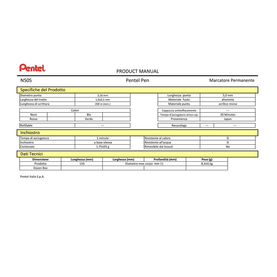 Marcatore permanente Pentel N50 Slim punta conica 3,18 mm assortiti 4 pezzi - 0022066