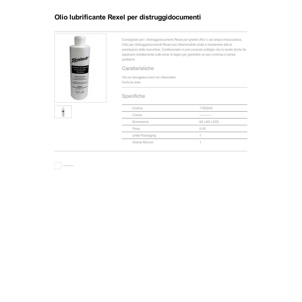 Olio lubrificante per distruggidocumenti Rexel 473 ml 1760049