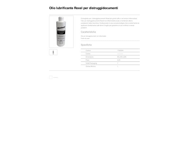 Olio lubrificante per distruggidocumenti Rexel 473 ml 1760049